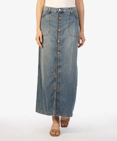 KUT FROM THE KLOTH LIORA MAXI SKIRT IN WASHED DENIM