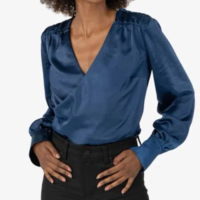 Kut From The Kloth Long Sleeves Satin Top Blouse In Blue