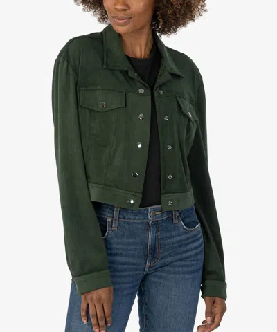 Kut From The Kloth Lorelei Faux Suede Crop Denim Jacket In Hunter