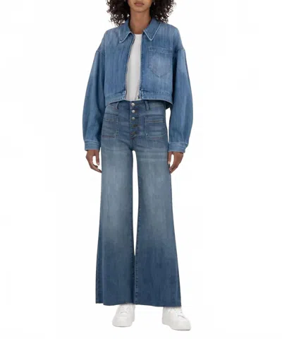 Kut From The Kloth Luna Oversized Crop Jacket In Medium Wash In Blue