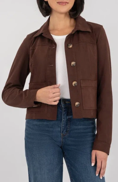 Kut From The Kloth Matilda Crop Faux Suede Trucker Jacket In Brown