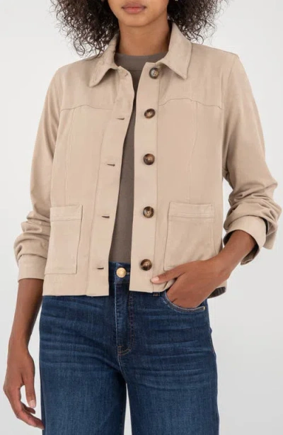 Kut From The Kloth Matilda Crop Faux Suede Trucker Jacket In Brown