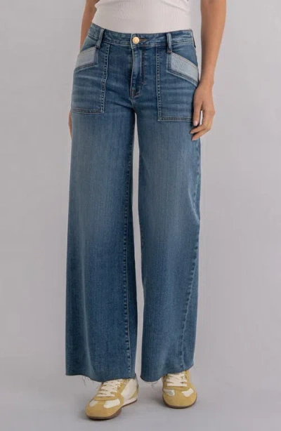 Kut From The Kloth Maya High Waist Raw Hem Wide Leg Jeans In Blue