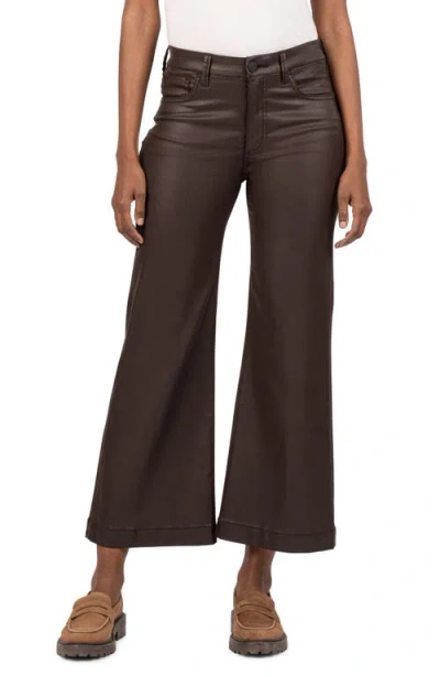 Kut From The Kloth Meg Coated High Waist Wide Leg Jeans In Brown