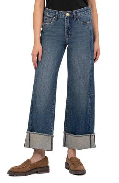 Kut From The Kloth Meg Cuffed High Waist Wide Leg Jeans In Commitment W/dk