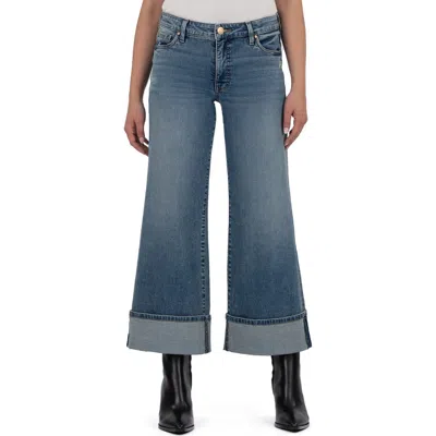 Kut From The Kloth Meg Cuffed Mid Rise Wide Leg Jeans In Blue