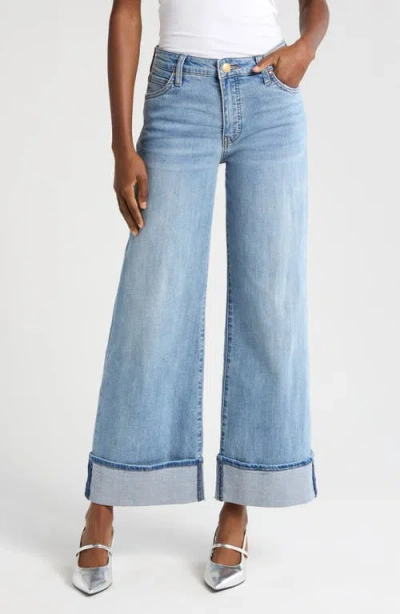 Kut From The Kloth Meg Fab Ab High Waist Cuffed Hem Wide Leg Jeans In Charming Blue