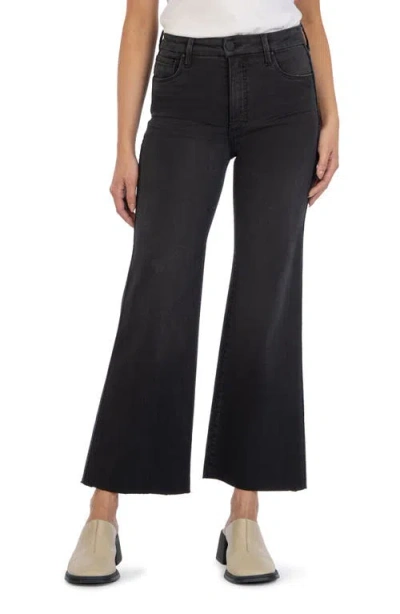 Kut From The Kloth Meg Fab Ab High Waist Raw Hem Ankle Wide Leg Jeans In Black