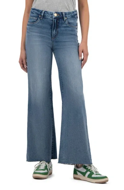 Kut From The Kloth Meg Fab Ab High Waist Raw Hem Ankle Wide Leg Jeans In Optimism Blue