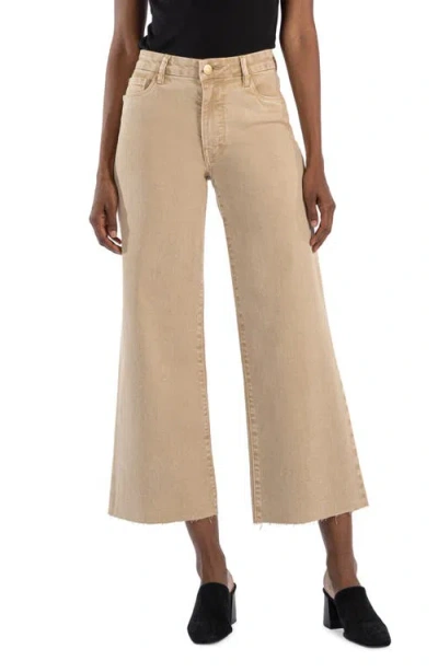 Kut From The Kloth Meg Fab Ab Raw Hem High Waist Ankle Wide Leg Jeans In Biscuit