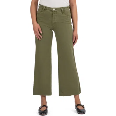Kut From The Kloth Meg Fab Ab Raw Hem High Waist Ankle Wide Leg Jeans In Olive