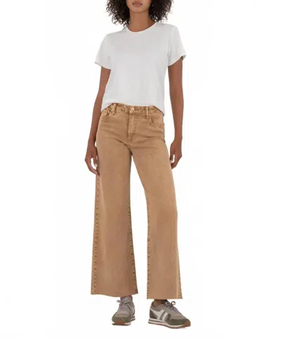 Kut From The Kloth Meg High Rise Fab Ab Wide Leg Jeans In Chesnut In Yellow