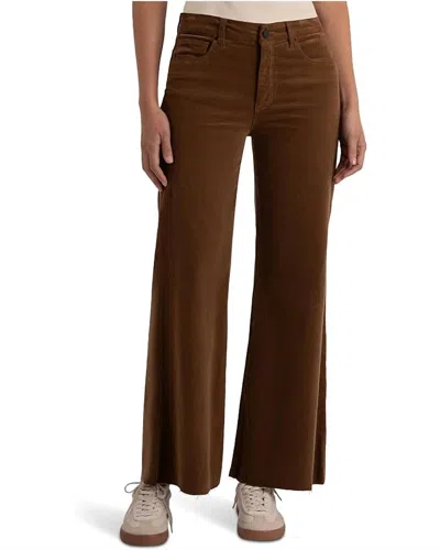 Kut From The Kloth Meg High-rise Fab Ab Wide Leg Raw Hem-long Inseam In Cognac In Brown