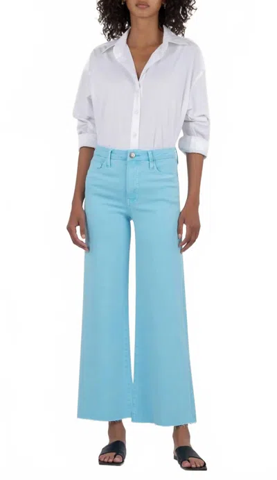 KUT FROM THE KLOTH MEG HIGH RISE FAB AB WIDE LEG RAW JEANS IN CAPRI BLUE