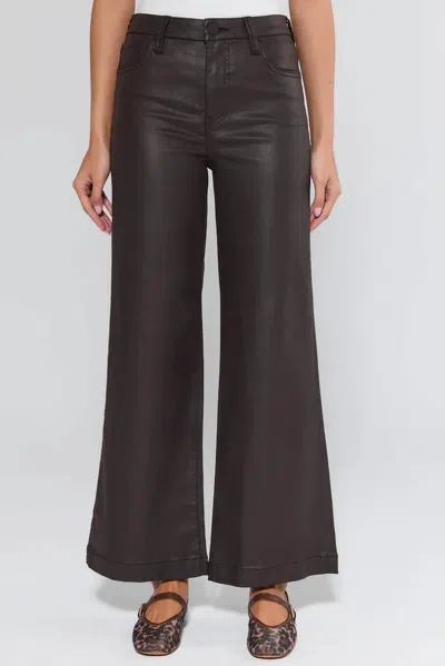 Kut From The Kloth Meg High Rise Wide Leg Coated Canvas Pants In Chocolate In Brown