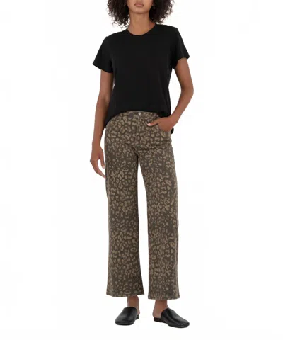 Kut From The Kloth Meg High Rise Wide Leg Denim Pants In Wood In Brown