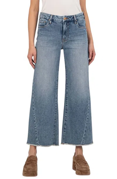 KUT FROM THE KLOTH MEG HIGH RISE WIDE LEG JEANS IN DEFIANT WITH MED BASE WASH