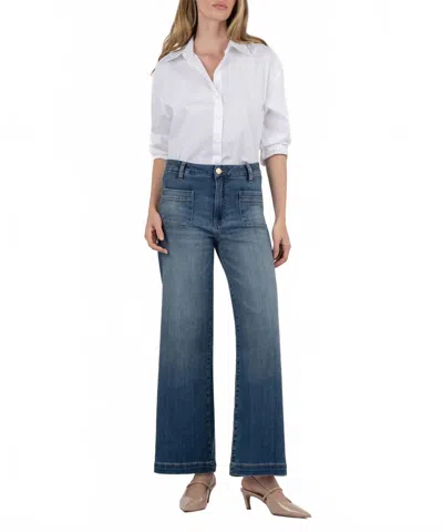 Kut From The Kloth Meg High Rise Wide Leg Jeans With Patch Pockets In Effectiveness With Dark Base Wash In Blue