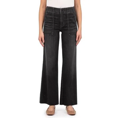 Kut From The Kloth Meg High Rise Wide Leg Raw Hem Jeans In Specialist In Black