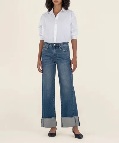 Kut From The Kloth Meg High Rise Wide Leg Roll Up Jean In Commitment In Multi