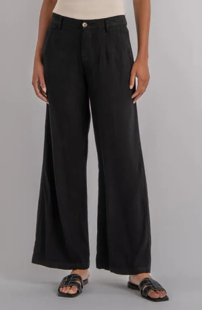 Kut From The Kloth Meg High Waist Linen Blend Wide Leg Pants In Black