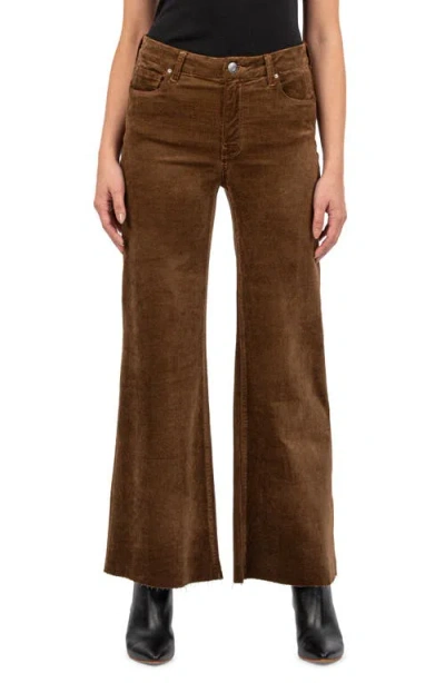 Kut From The Kloth Meg High Waist Raw Hem Ankle Wide Leg Jeans In Brunette