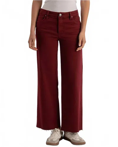Kut From The Kloth Meg High-rise Fab Ab Wide Leg Raw Hem Jeans In Maroon In Burgundy