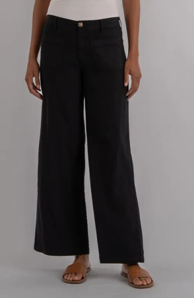 Kut From The Kloth Meg Patch Pocket High Waist Wide Leg Linen Blend Pants In Black