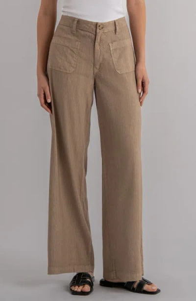 Kut From The Kloth Meg Patch Pocket High Waist Wide Leg Linen Blend Pants In Brown