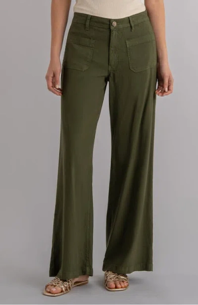 Kut From The Kloth Meg Patch Pocket High Waist Wide Leg Linen Blend Pants In Green