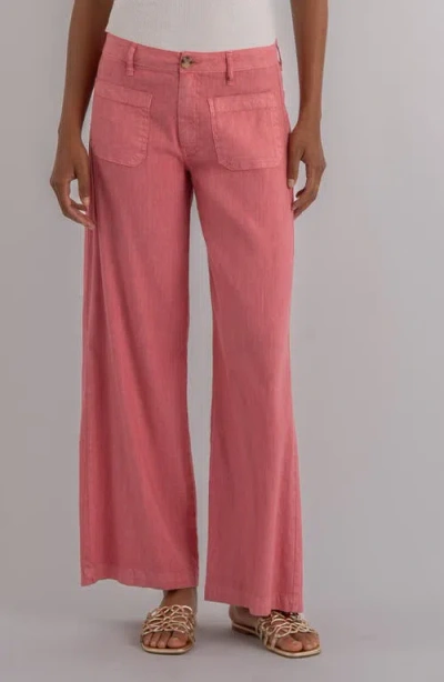 Kut From The Kloth Meg Patch Pocket High Waist Wide Leg Linen Blend Pants In Pink