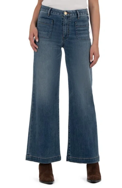 Kut From The Kloth Meg Patch Pocket Mid Rise Wide Leg Jeans In Blue