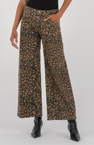 Kut From The Kloth Meg Print High Waist Ankle Wide Leg Jeans In Brown