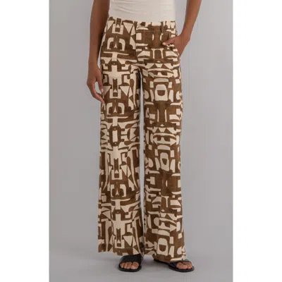 Kut From The Kloth Meg Print High Waist Wide Leg Pants In Brown