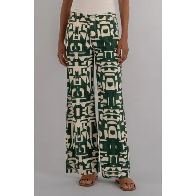 Kut From The Kloth Meg Print High Waist Wide Leg Pants In Green