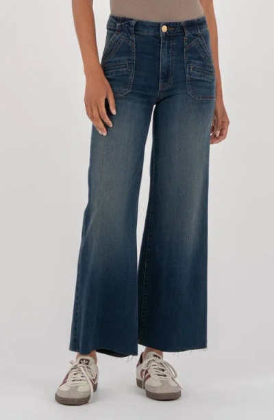 Kut From The Kloth Meg Raw Hem Ankle High Waist Wide Leg Jeans In Blue