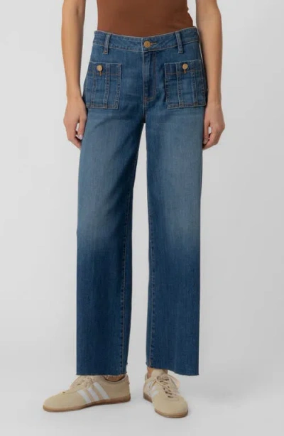 Kut From The Kloth Meg Raw Hem High Waist Ankle Wide Leg Jeans In Blue