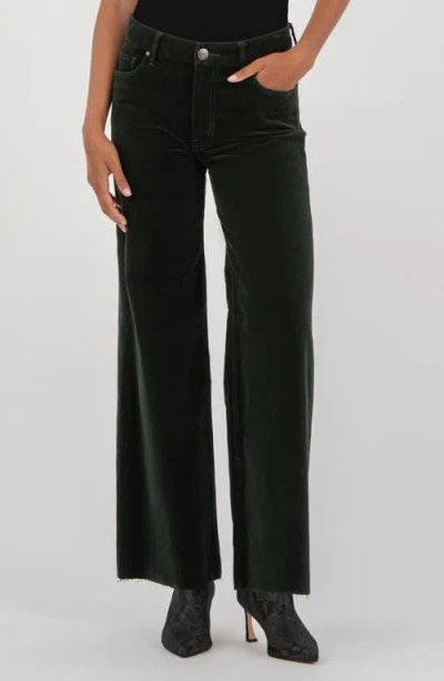 Kut From The Kloth Meg Raw Hem High Waist Wide Leg Corduroy Pants In Green