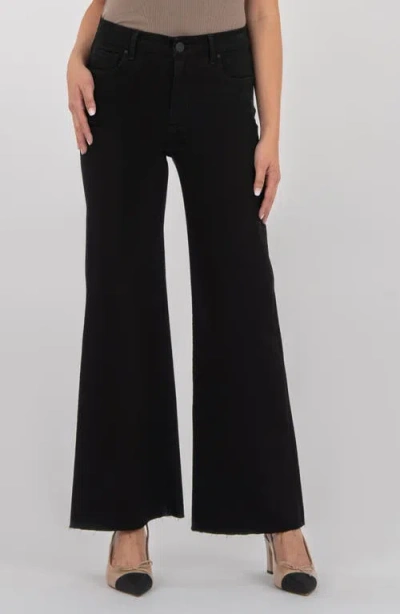 Kut From The Kloth Meg Raw Hem Wide Leg Jeans In Black