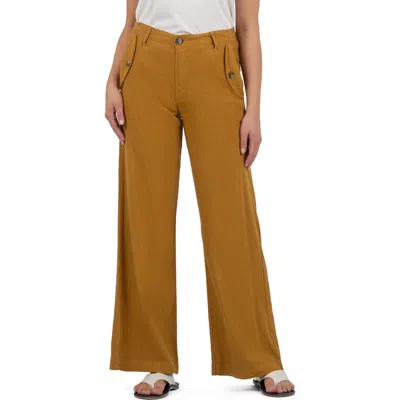 Kut From The Kloth Meg Wide Leg Linen Blend Trousers In Brown