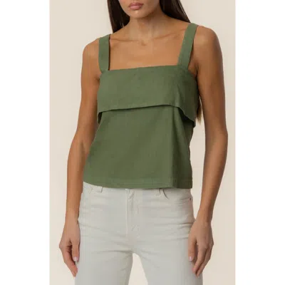 Kut From The Kloth Melanie Crop Linen & Cotton Blend Tank In Green