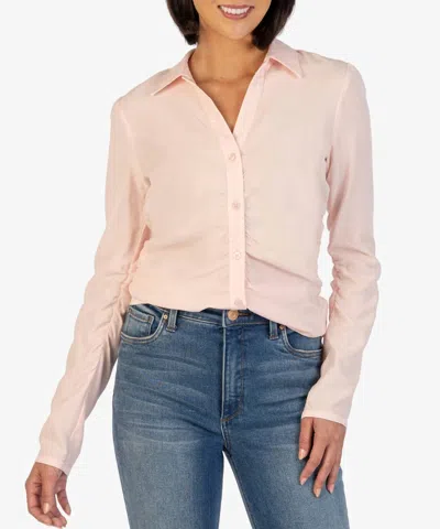 Kut From The Kloth Mercedes Long Sleeve Button Down Shirt In Soft Pink