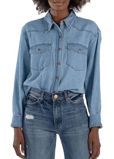Kut From The Kloth Mika Button Down Long Sleeve Shirt In Medium Wash