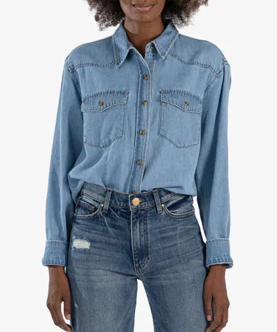 Kut From The Kloth Mika Shirt In Western Chambray In Blue