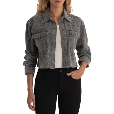 Kut From The Kloth Miley Animal Print Jacquard Denim Jacket In Gray