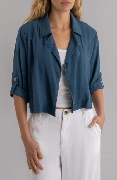 Kut From The Kloth Nadine Crop Open Front Linen Blend Jacket In Blue