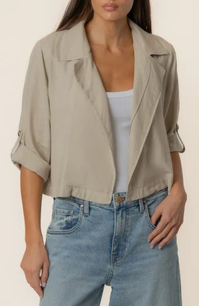 Kut From The Kloth Nadine Crop Open Front Linen Blend Jacket In Green