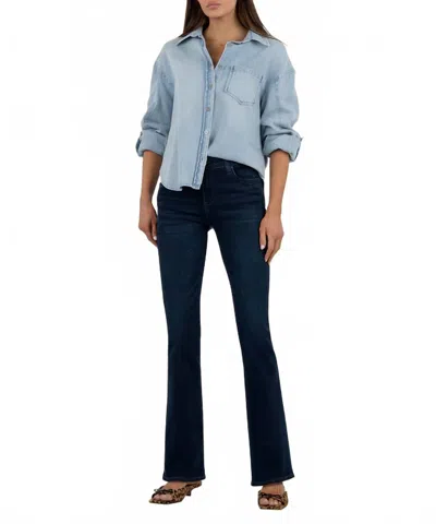 Kut From The Kloth Natalie Mid Rise Flare Bootcut Jeans In Leading Euro Base Wash In Blue