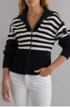 Kut From The Kloth Noelle Stripe Front Zip Cotton Sweater In Black