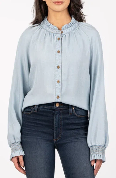 Kut From The Kloth Novah Ruffle Chambray Button-up Top In Light Wash